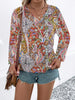 Printed V-neck Long Sleeve Shirt Women's Clothing