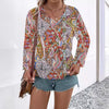 Printed V-neck Long Sleeve Shirt Women's Clothing