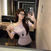 Women's Short-sleeved T-shirt Off-the-shoulder Fitted Waist Top