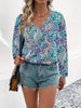 Printed V-neck Long Sleeve Shirt Women's Clothing