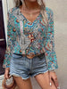 Printed V-neck Long Sleeve Shirt Women's Clothing