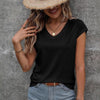 Women's Solid Color And V-neck Short Sleeve Loose