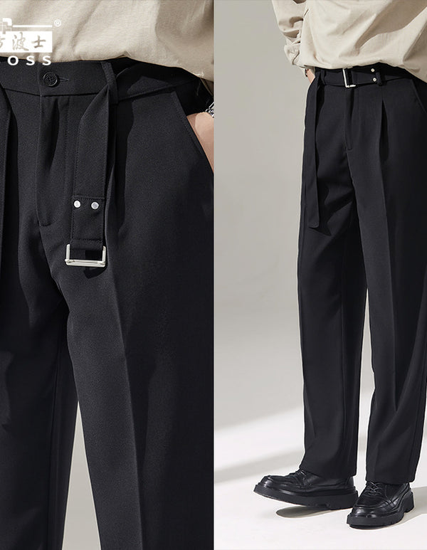 Detachable Belt Draping Wide-leg Suit Pants For Men