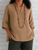 Summer Women's Clothing V-neck 34 Sleeves Cotton And Linen Loose Casual Shirt