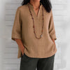 Summer Women's Clothing V-neck 34 Sleeves Cotton And Linen Loose Casual Shirt