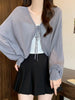 Black Ice Silk Summer Cardigan for Women - Large Size