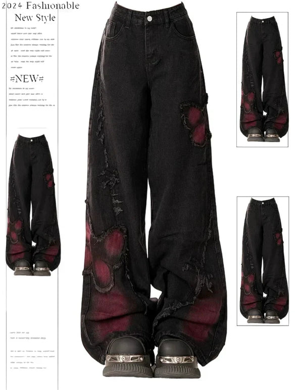 Women's Vintage Baggy Butterfly Jeans in Black
