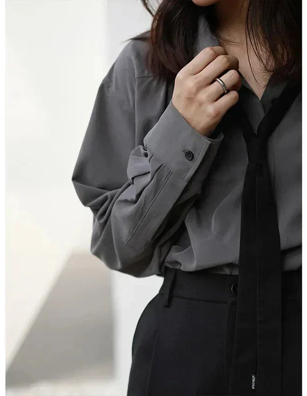 Korean Oversized Blouse with Detachable Tie for Women