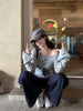 Cropped Off Shoulder Knitted Pullover for Women