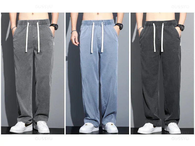 Men's Summer Loose Lyocell Jeans with Drawstring Waist