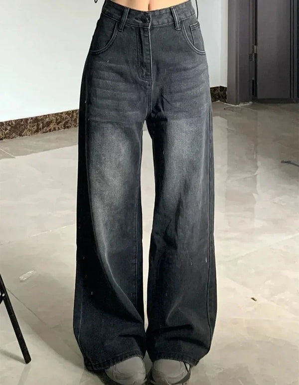 Y2K High Waist Baggy Women's Jeans in Black Gray