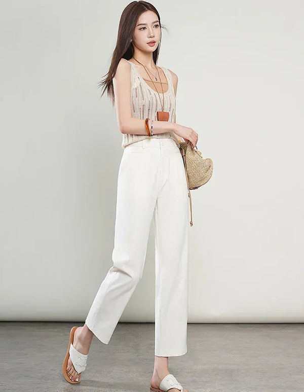 High-Waisted Lightweight Cropped Pants for Women