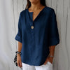 VEITCHE Women's V-Neck Cotton Linen Casual Blouse