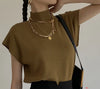 Mock Neck Solid Knit Vest for Office Ladies