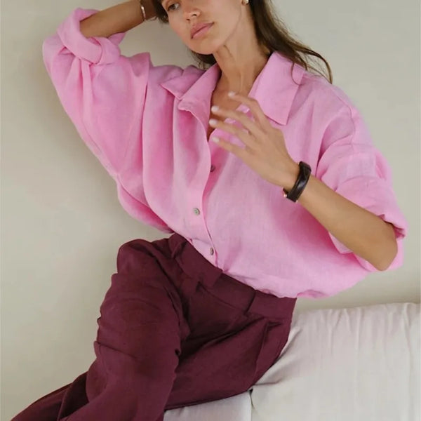 We.Fine Women's Cotton Long Sleeve Ruffled Blouse