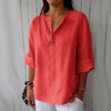 VEITCHE Women's V-Neck Cotton Linen Casual Blouse