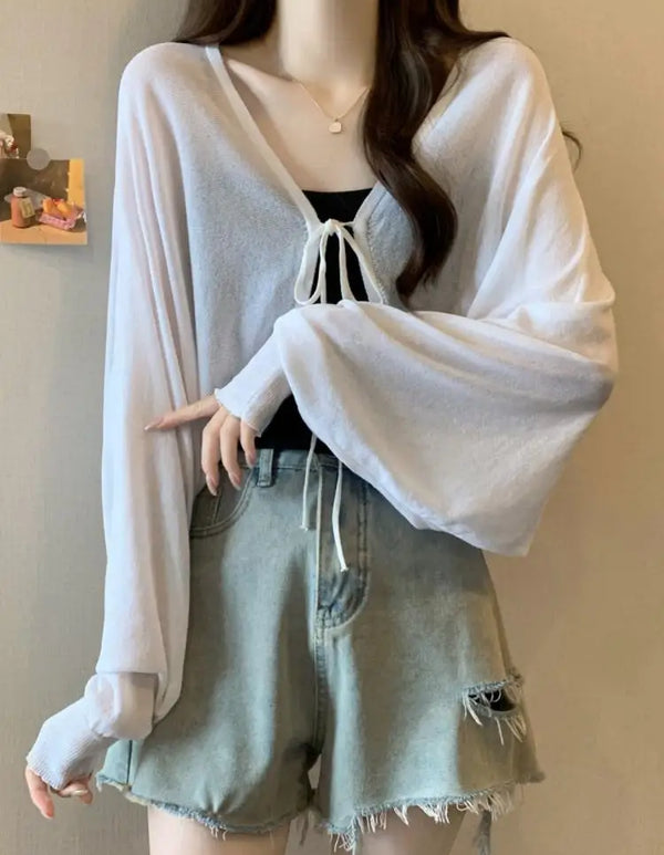 Black Ice Silk Summer Cardigan for Women - Large Size