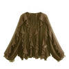 Elegant Women's V-neck Chiffon Blouse with Ruffles