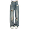 High Waist American Retro Hole-punched Jeans for Women