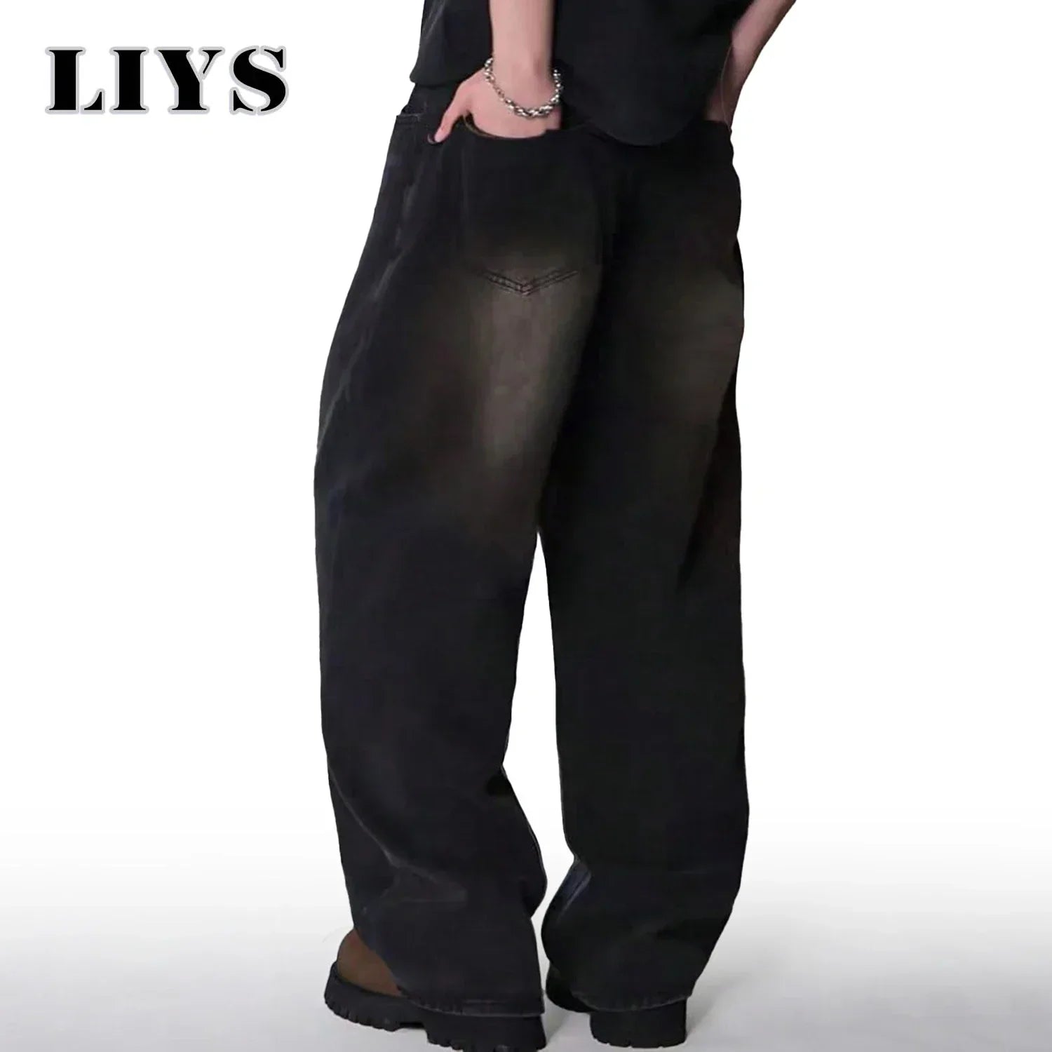 Loose Wide Leg Jeans for Men in Black and Gray