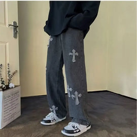 Y2K Embroidered Straight Denim Jeans for Men