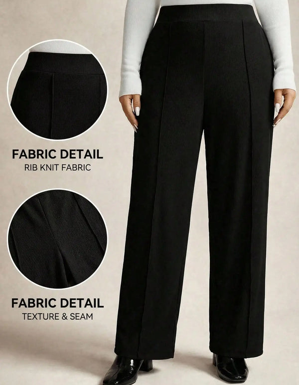 High Waisted Pleated Wide Leg Pants for Women - Black