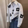 White Striped Long Sleeve Blouse for Office Women