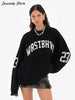 Oversized Letter Jacquard Knit Pullover for Women