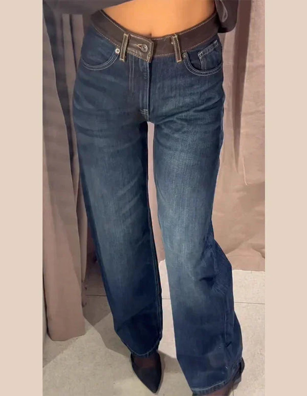 Blue High Waist Wide Leg Jeans for Women