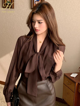 Chiffon Vintage Bow Blouse for Women - Casual Office Top