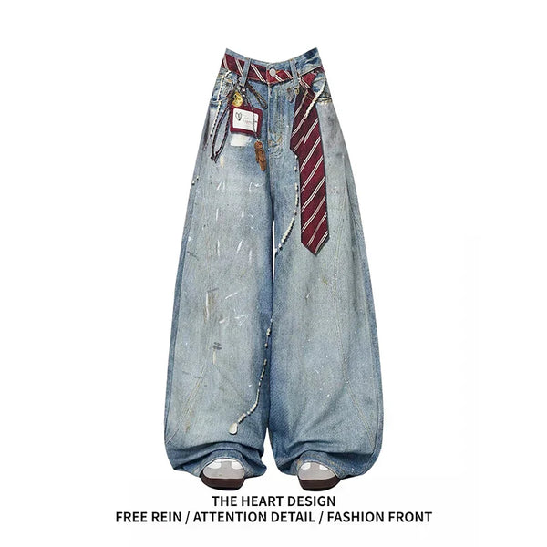 ZHIZOU Blue Baggy Jeans for Women - Vintage Y2K Style