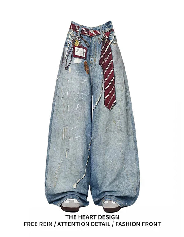 ZHIZOU Blue Baggy Jeans for Women - Vintage Y2K Style