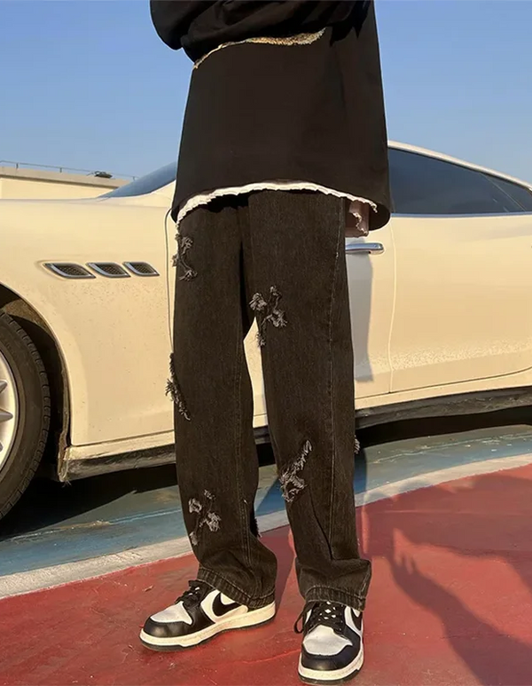 Y2K Embroidered Straight Denim Jeans for Men