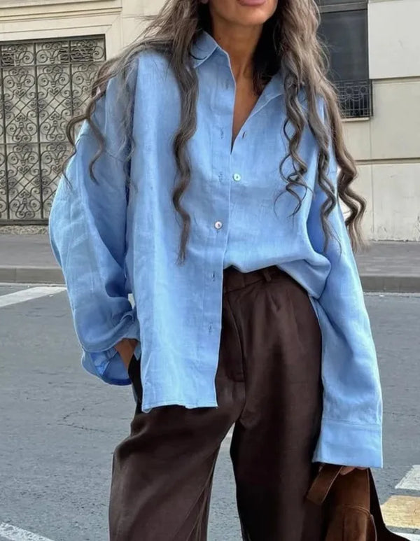 We.Fine Women's Cotton Long Sleeve Ruffled Blouse