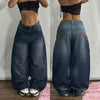 Geometric Pattern Embroidered Wide-leg Jeans for Women