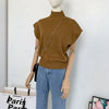 Mock Neck Solid Knit Vest for Office Ladies