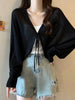 Black Ice Silk Summer Cardigan for Women - Large Size