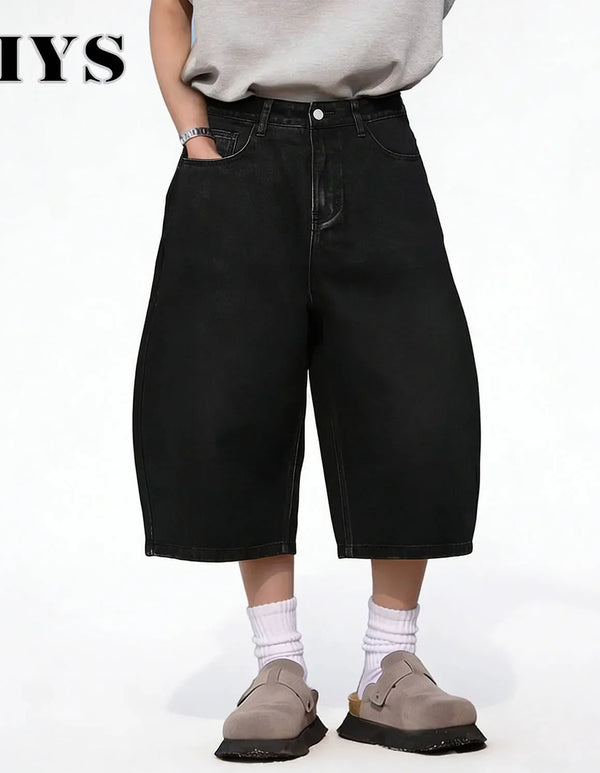 Baggy Wide Leg Black Denim Shorts for Spring and Summer