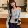 Cropped Off Shoulder Knitted Pullover for Women