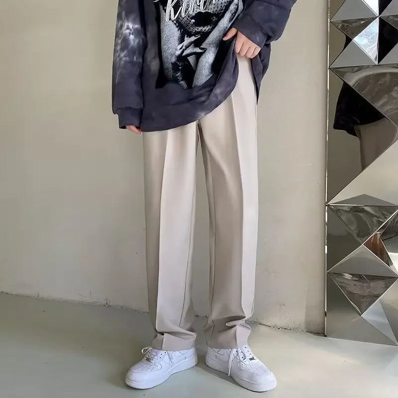 Men's White Baggy Wide Pants for Casual Spring Wear