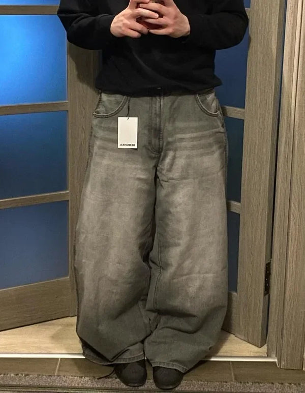 Vintage Washed Baggy Jeans for Women - Y2K Wide Leg Style