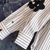 White Striped Long Sleeve Blouse for Office Women