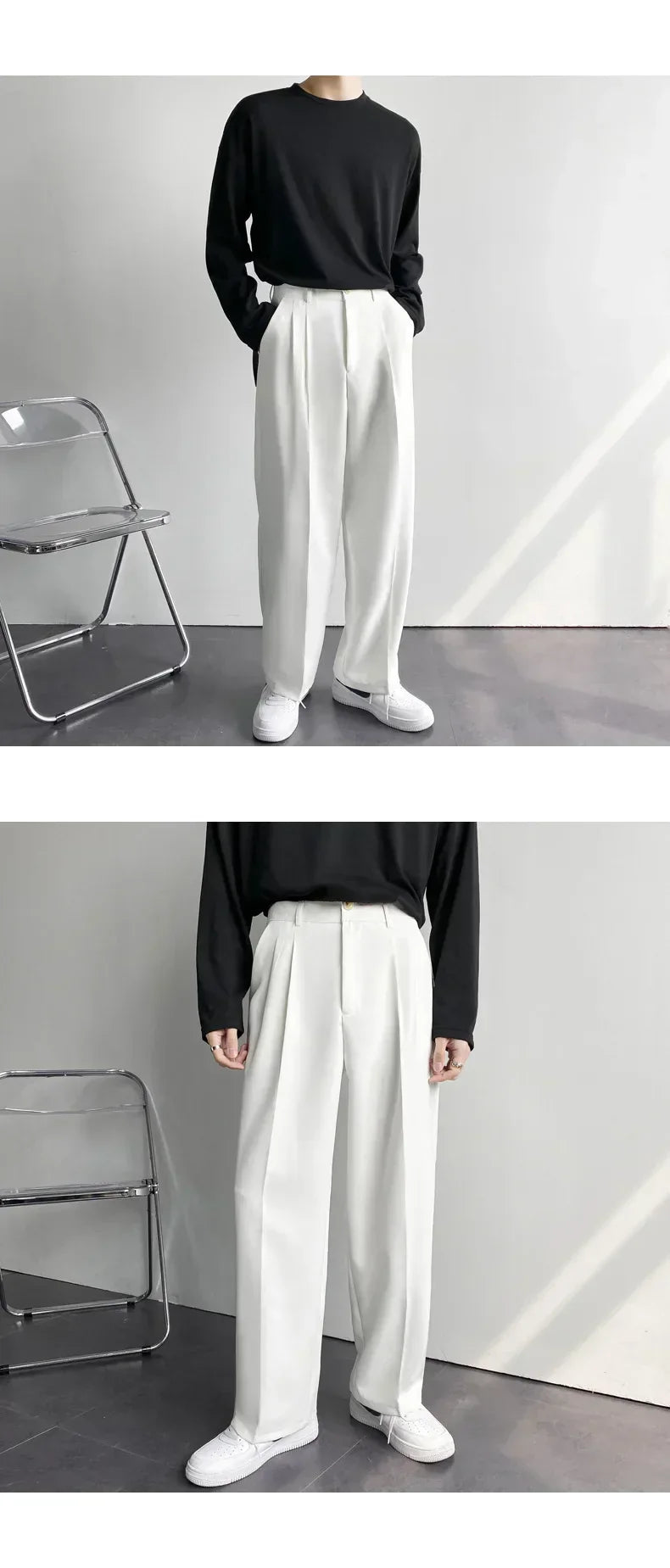 Men's White Baggy Wide Pants for Casual Spring Wear
