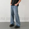 Men's Loose Denim Casual Jeans in Distressed Blue