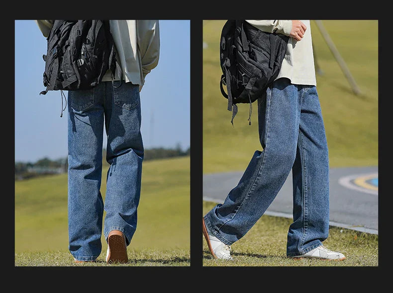 Loose Polyester Men's Jeans for Casual Spring and Autumn