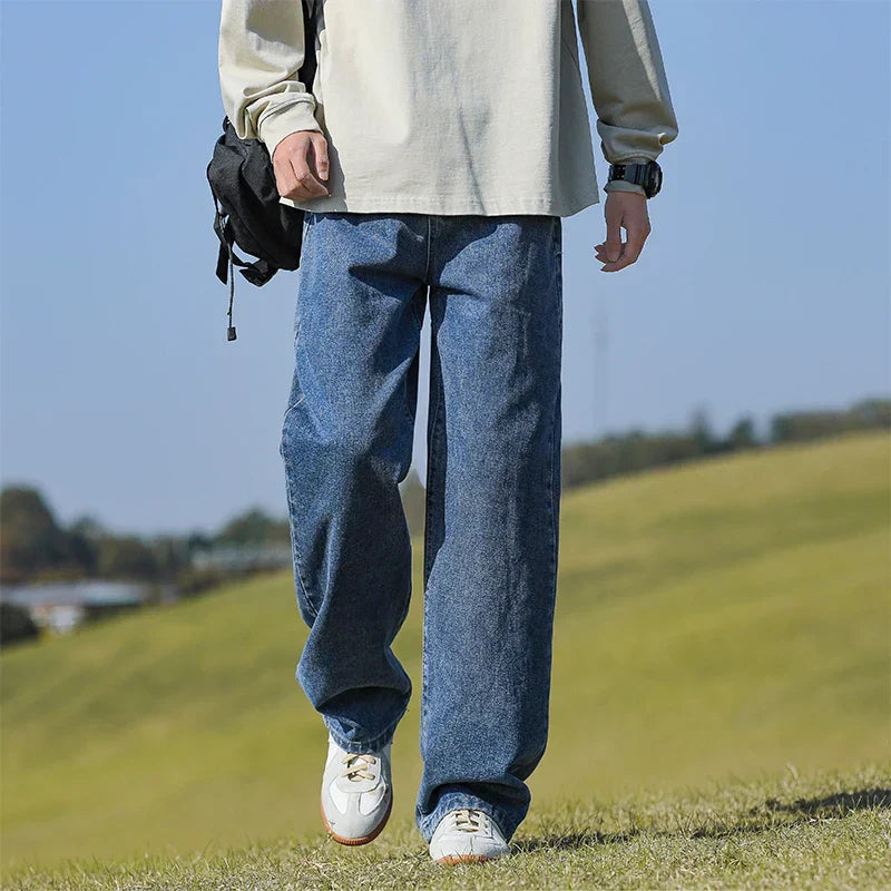 Loose Polyester Men's Jeans for Casual Spring and Autumn