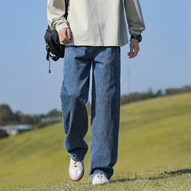 Loose Polyester Men's Jeans for Casual Spring and Autumn