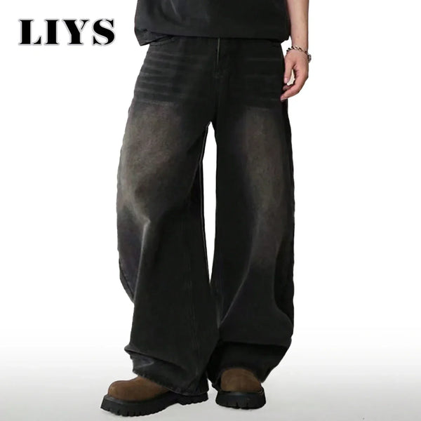 Loose Wide Leg Jeans for Men in Black and Gray