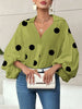 Polka Dot V-Neck Blouse with Lantern Sleeves for Women