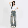 High Waist American Retro Hole-punched Jeans for Women